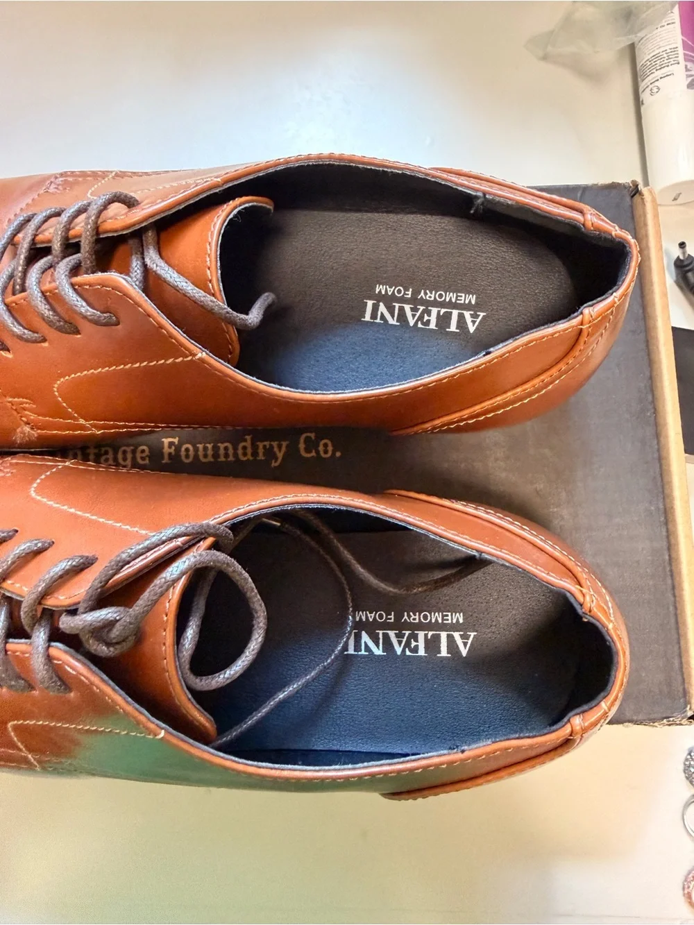 Alfani Tan Leather Cap-Toe Derby Dress Shoes